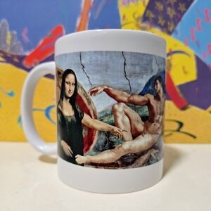 Artistic Mug with Mona Lisa and Creation of Adam Parody